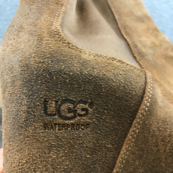 UGG Pax Waterproof Chipmunk Brown Leather Wedge Booties - Picture 4 of 15